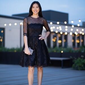 JS Boutique Black Lace Dress with Sheer Sleeves and Bodice from Nordstrom Size 2